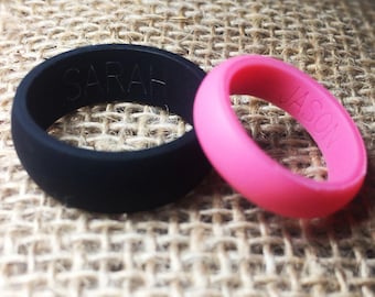 Pick 2! His & Hers Custom Engraved Wedding Band. Personalized Silicone Wedding Rings