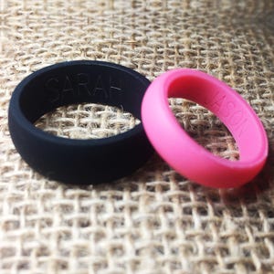 Pick 2! His & Hers Custom Engraved Wedding Band. Personalized Silicone Wedding Rings