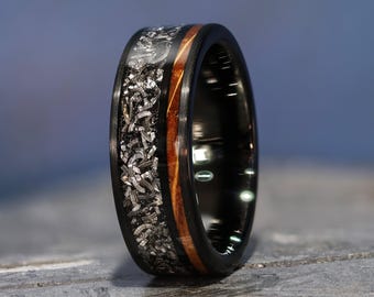 Gibeon Meteorite Whiskey Barrel Wood Ring
