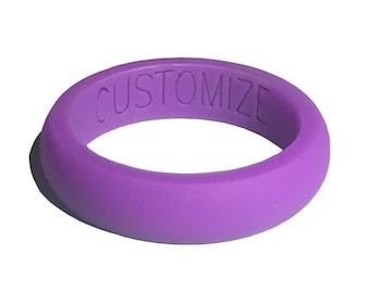 PERSONALIZED Name or Date! Purple Women Silicone Ring! Custom Fitness Rubber Wedding Band!