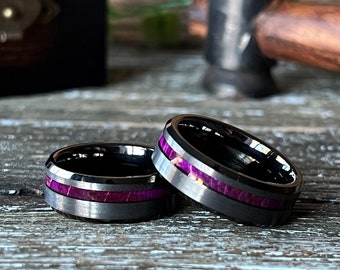 The Royal Flush: Purple Box Elder Wood Ring Tungsten Black