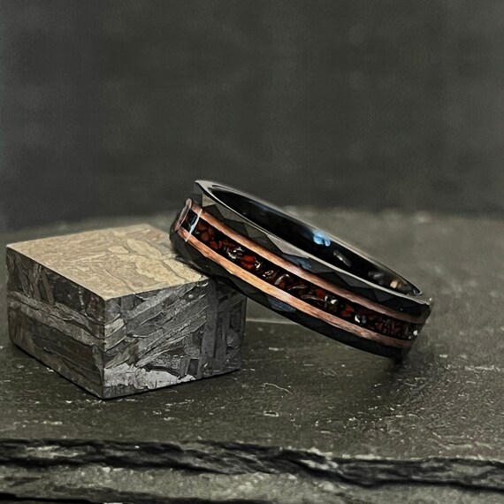 Gold Ring Meteorite And Dinosaur Bone Wedding Band Meteorite