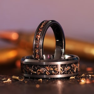 The Hero︱Bullet Shells Reclaimed into a brass, copper, steel gunmetal tungsten wedding ring