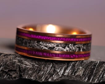 18k Gold Meteorite Core Purple Boxelder Band