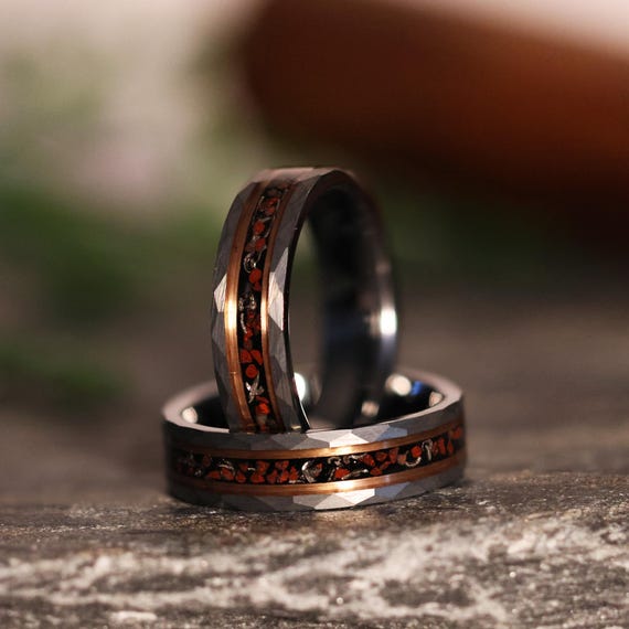 Meteorite Dinosaur Bone X Rose Gold Tungsten Wedding Ring Band