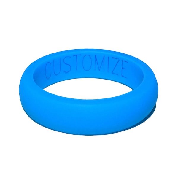 PERSONALIZED Name or Date! Sky Blue Women Silicone Ring! Custom Fitness Rubber Wedding Band!