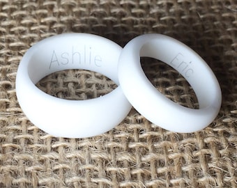 Pick 2! His & Hers Personalized Silicone Rings. Customized Engraved Wedding Bands