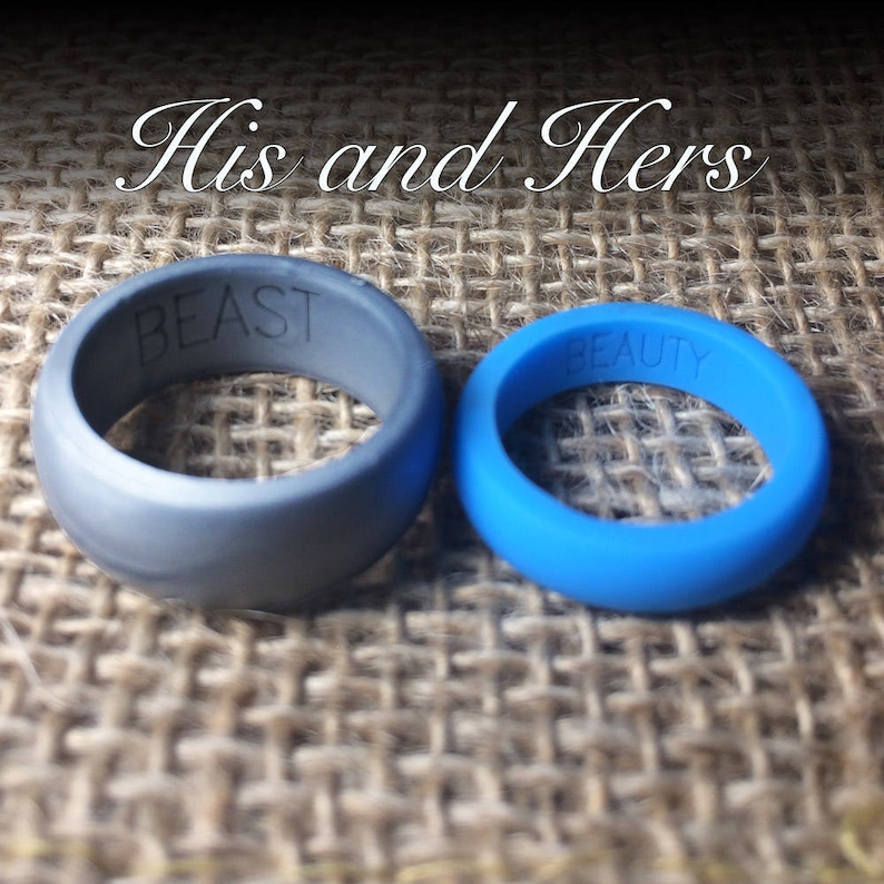 Pick 2 His & Hers Personalized Silicone Rings. Customized Engraved Wedding Bands image 4