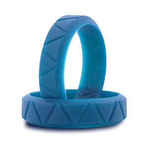 Mens Blue Silicone Wedding Ring! Custom Fitness Rubber Gym Band