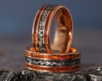 18k Gold Koa Meteorite Core Hawaiian Wood Ring