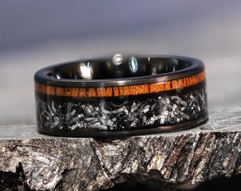 Hawaiian Koa Meteorite 8mm Band Gibeon Space Rock