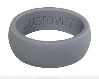 Personalized Silicone Wedding Ring. Name or Date! Mens Fitness Engraved Band! Custom Fitness Rubber Ring