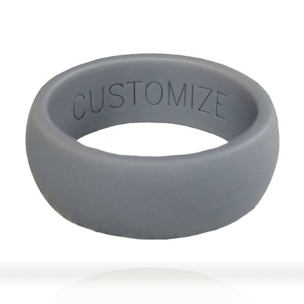 Personalized Silicone Wedding Ring. Name or Date! Mens Fitness Engraved Band! Custom Fitness Rubber Ring