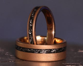 Couples Set | Rose Gold Meteorite | 18k Sandblasted Tungsten