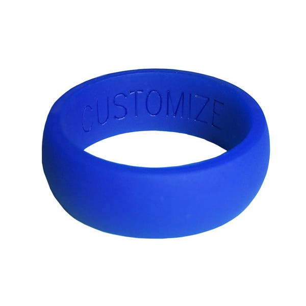 CUSTOM Name or Date! Mens Royal Blue Silicone Wedding Ring! Custom Fitness Rubber Ring