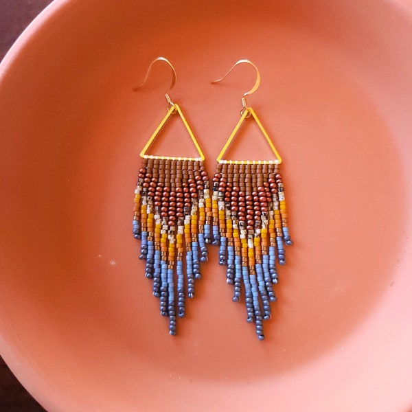 Zephyr | Timeless Earthy Triangle Fringe Earrings | 14K Gold-Filled Earwires | Handwoven Slow-Made Boho Jewelry | Unique Gift for Her