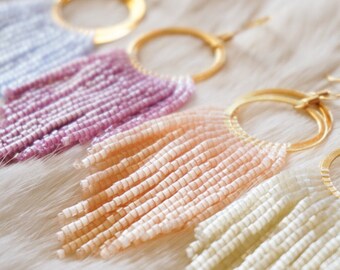 Mystelle | Delicate Silk Fringe Hoops | 14K Gold-Filled Earwires | Handwoven Slow-Made Boho Jewelry | Unique Gift for Her