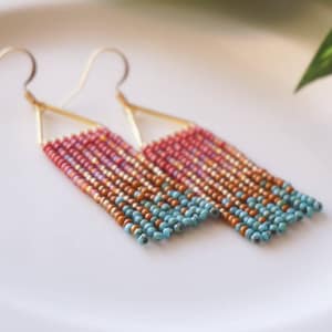 Evelyn Colorful Woven Geometrical Fringe Earrings 14K Gold-Filled Earwires Handwoven Slow-Made Boho Jewelry Unique Gift for Her image 9