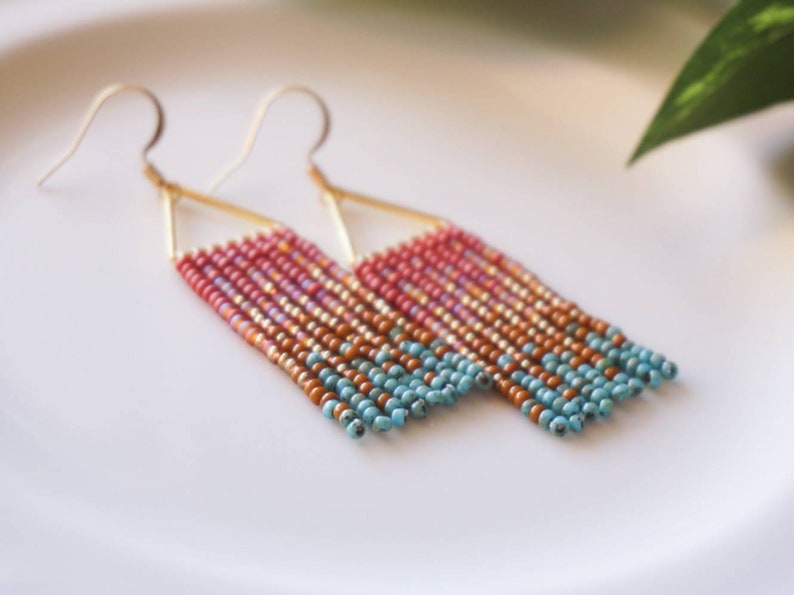 Evelyn Colorful Woven Geometrical Fringe Earrings 14K Gold-Filled Earwires Handwoven Slow-Made Boho Jewelry Unique Gift for Her image 9