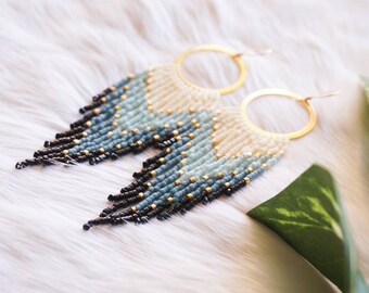 Gemma Sky | Bold Colorful Fringe Hoops | 14K Gold-Filled Earwires | Handwoven Slow-Made Boho Jewelry | Unique Gift for Her