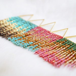 Evelyn Colorful Woven Geometrical Fringe Earrings 14K Gold-Filled Earwires Handwoven Slow-Made Boho Jewelry Unique Gift for Her image 2