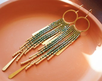 Fiona - Forest | Extra-Long Fringe Earrings | 14K Gold-Filled Earwires | Handwoven Slow-Made Boho Jewelry | Unique Gift for Her