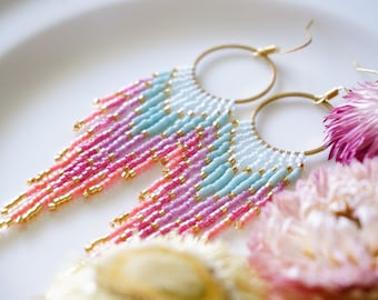 Valencia | Spring Floral Ombre Fringe Hoops | 14K Gold-Filled Earwires | Handwoven Slow-Made Boho Jewelry | Unique Gift for Her