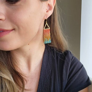 Evelyn Colorful Woven Geometrical Fringe Earrings 14K Gold-Filled Earwires Handwoven Slow-Made Boho Jewelry Unique Gift for Her image 3