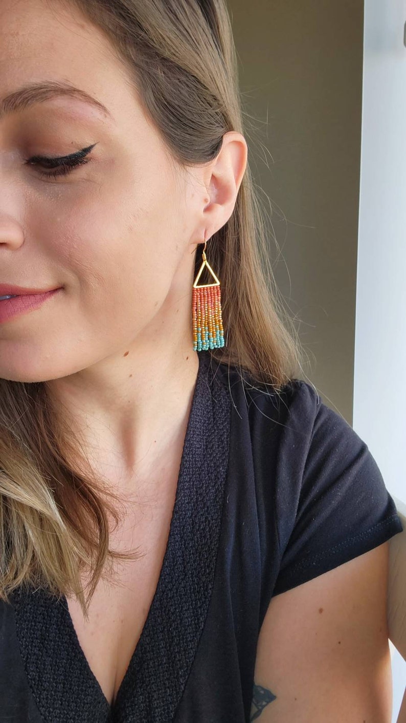 Evelyn Colorful Woven Geometrical Fringe Earrings 14K Gold-Filled Earwires Handwoven Slow-Made Boho Jewelry Unique Gift for Her image 3