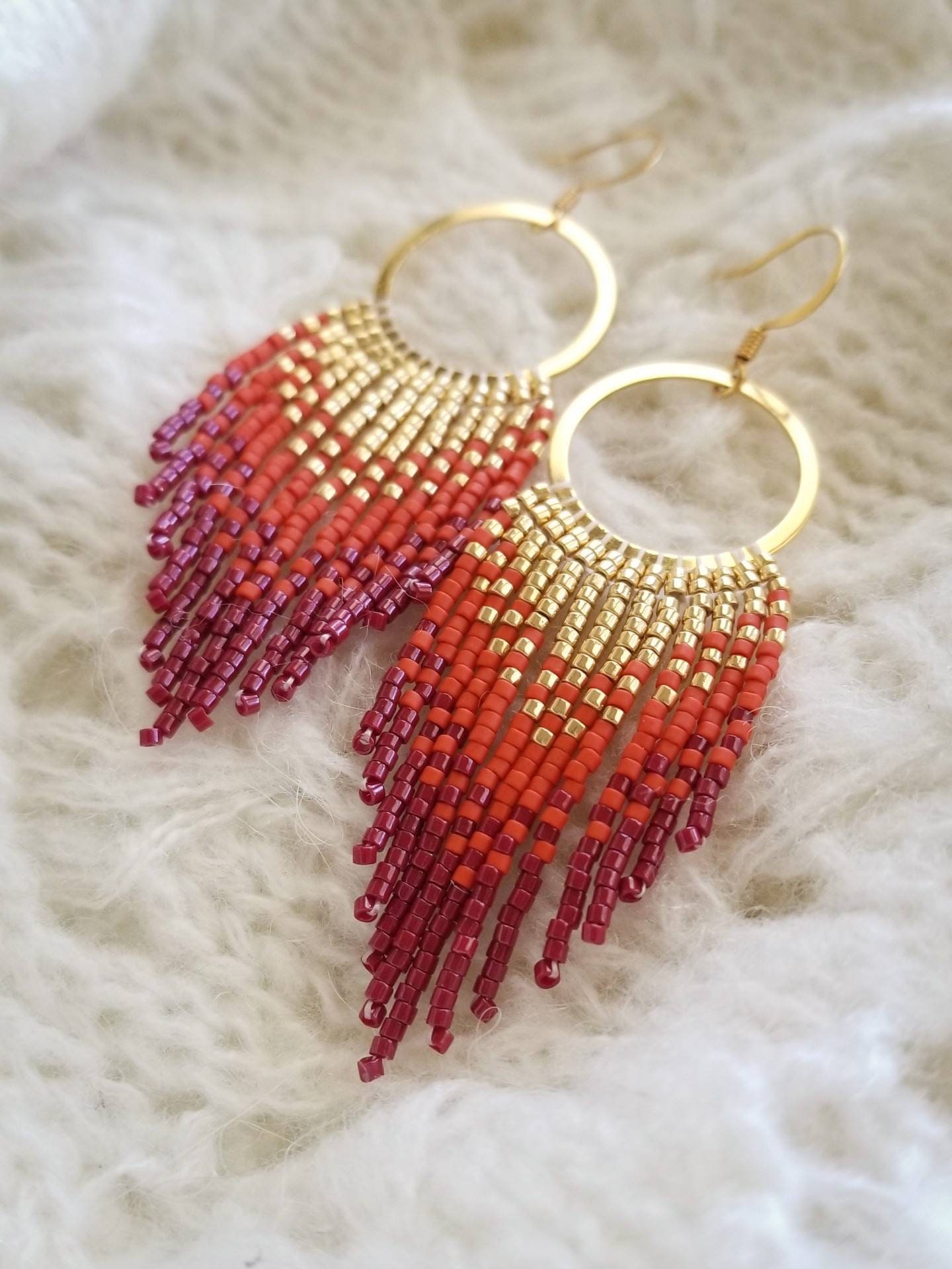 Sariah Fiery Red Fringe Hoops 14K Gold-filled Earwires - Etsy