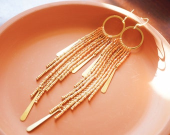 Fiona - Honey | Extra-Long Fringe Earrings | 14K Gold-Filled Earwires | Handwoven Slow-Made Boho Jewelry | Unique Gift for Her