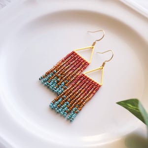 Evelyn Colorful Woven Geometrical Fringe Earrings 14K Gold-Filled Earwires Handwoven Slow-Made Boho Jewelry Unique Gift for Her image 4