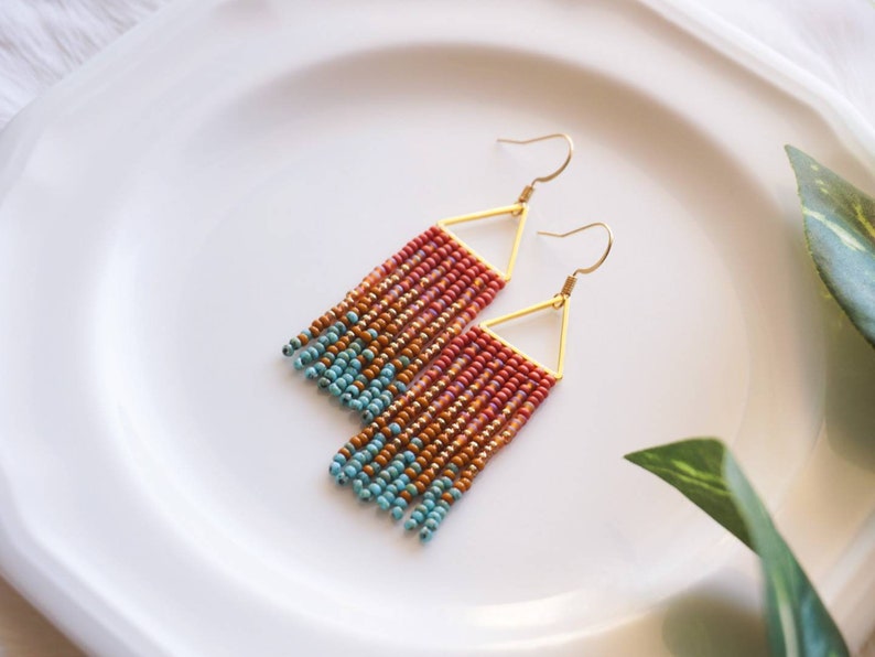 Evelyn Colorful Woven Geometrical Fringe Earrings 14K Gold-Filled Earwires Handwoven Slow-Made Boho Jewelry Unique Gift for Her image 4