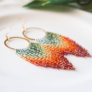 Salsa Colorful Red, Orange, & Red Fringe Hoops 14K Gold-Filled Earwires Handwoven Slow-Made Boho Jewelry Unique Gift for Her image 3