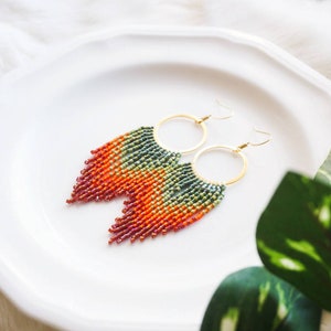 Salsa Colorful Red, Orange, & Red Fringe Hoops 14K Gold-Filled Earwires Handwoven Slow-Made Boho Jewelry Unique Gift for Her image 4