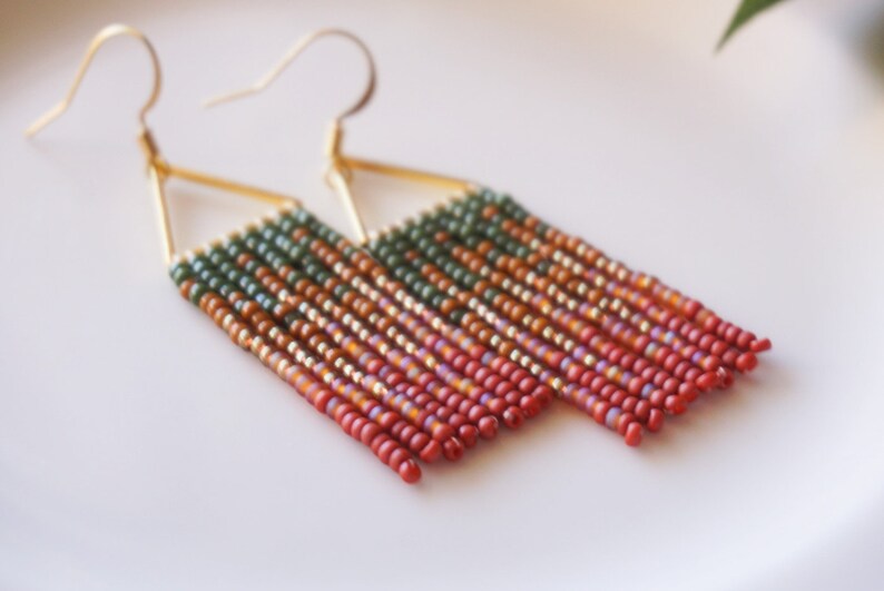 Evelyn Colorful Woven Geometrical Fringe Earrings 14K Gold-Filled Earwires Handwoven Slow-Made Boho Jewelry Unique Gift for Her image 6