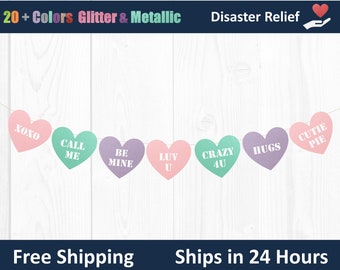 Candy Heart Bunting valentine/'s idea conversation hearts galentine banner party decor bunting flag party printables pastel colors