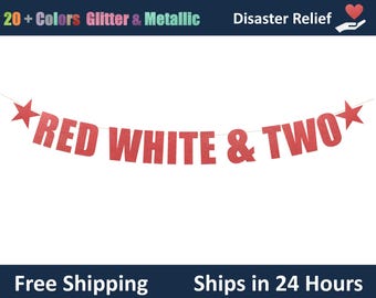 Red White & Two Banner - Second cool Birthday, 2nd birthday decorative Banner, Happy 2nd Birthday, 4th of JulyTheme Party Banner Signs Decor
