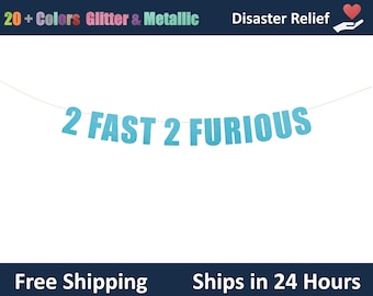 2 Fast 2 Furious Banner - Second Birthday, Happy 2nd birthday decorative garland, Growing up 2 fast Theme Party Banner Signs Decor