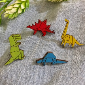 Origami Dinosaur Pin Pack // Brontosaurus, T-Rex, Stegosaurus, Spinosaurus Pins