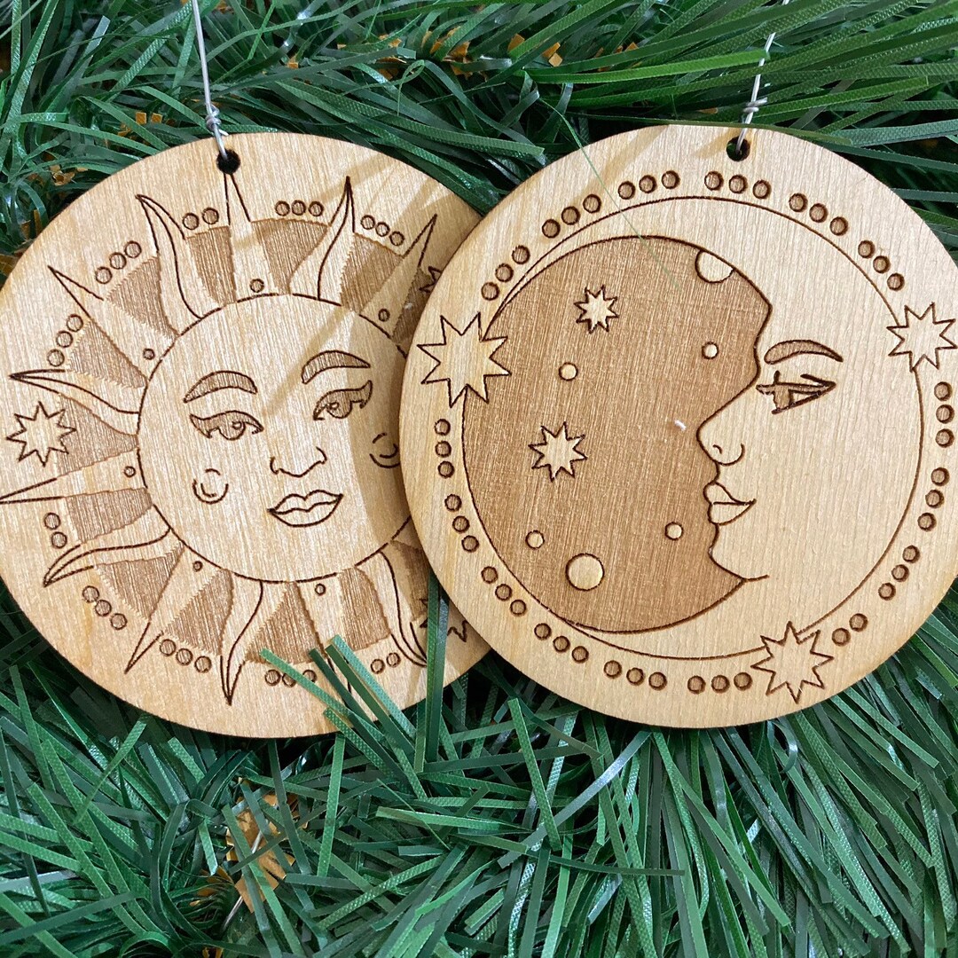 Vintage Sun and Moon Wood Ornaments - Etsy