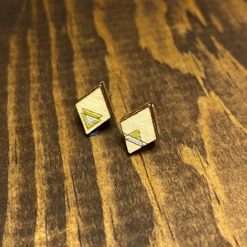 Geometric Diamond Wood Stud Earrings