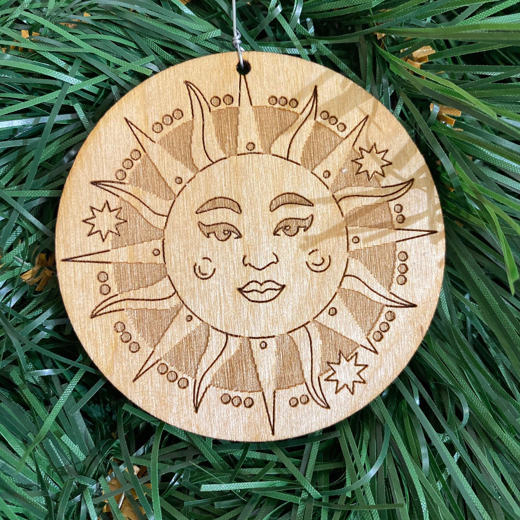 Vintage Sun and Moon Wood Ornaments - Etsy