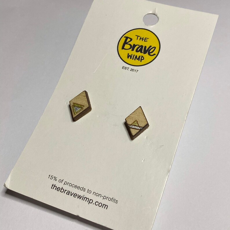Geometric Diamond Wood Stud Earrings