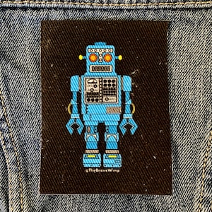 Retro Blue Robot Denim Sew-on Patch
