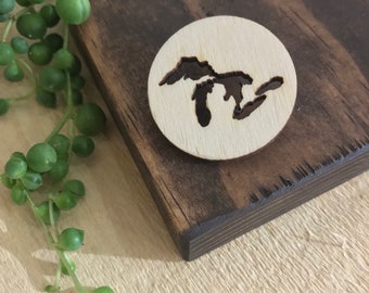 Reclaimed Wood Great Lakes Lapel Pin // The Brave Wimp