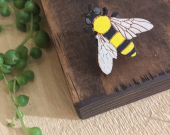 Honeybee Bee Reclaimed Wood Lapel Pin // Lasercut // Hand painted // The Brave Wimp