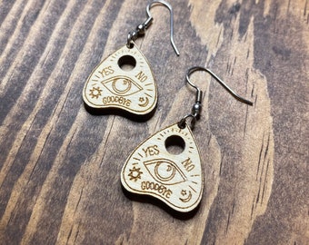 Wood Planchette French Hook Earrings // Ouija