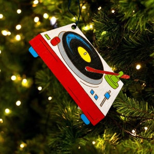 Wood Record Player Ornament