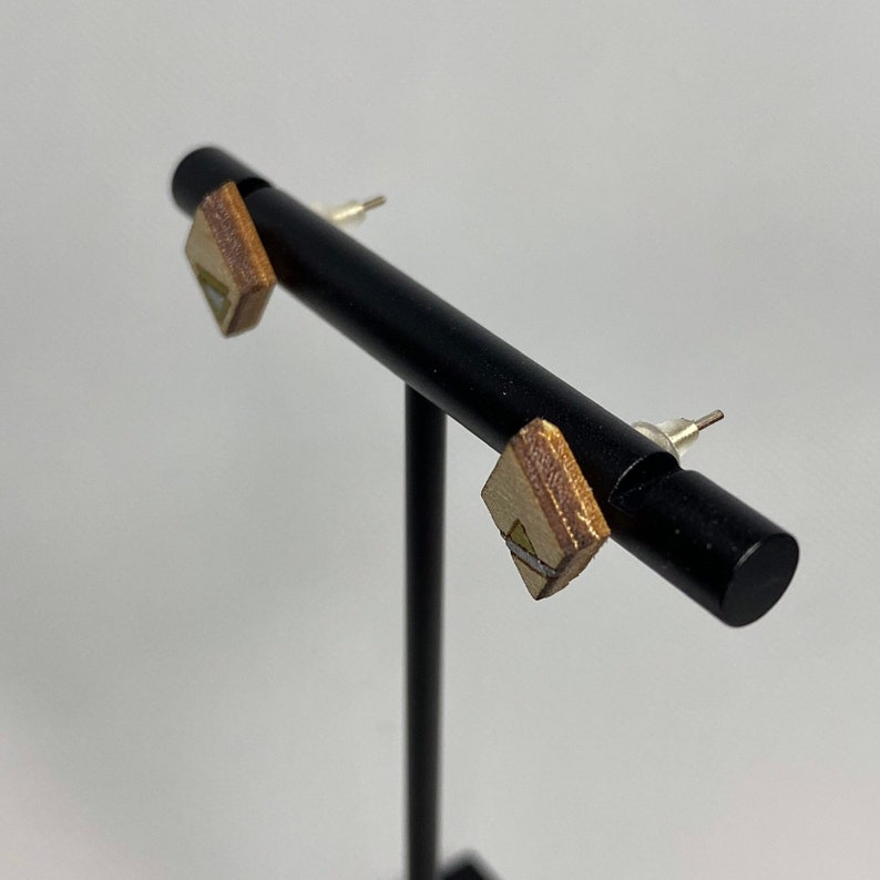 Geometric Diamond Wood Stud Earrings